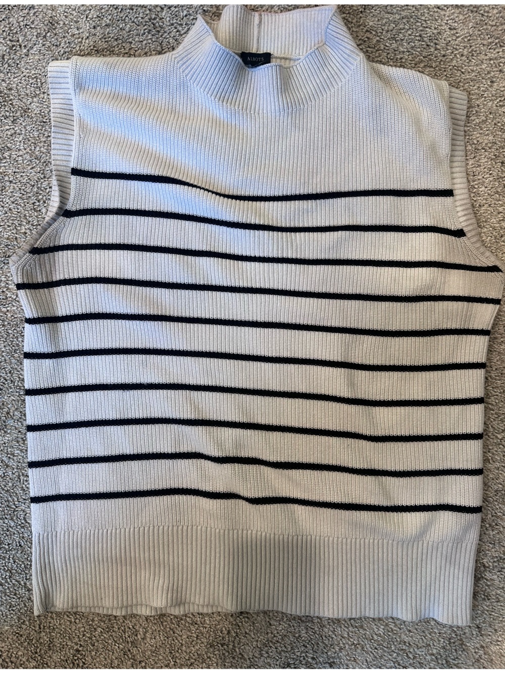 Talbots White Black Crewneck Sleeveless Sweater - FLAWED